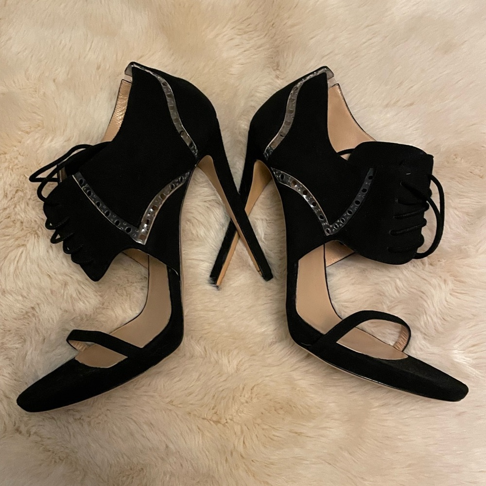 Giorgio Armani Black Suede Lace Up Heels